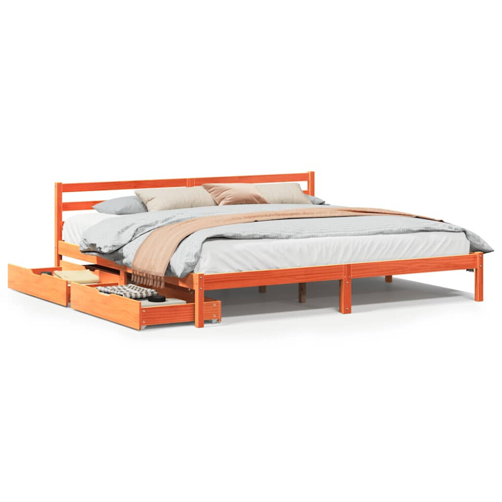 Vidaxl (Wax Brown, 200 X 200 Cm) Bed Frame With Drawers Wax Solid Wood Pine
