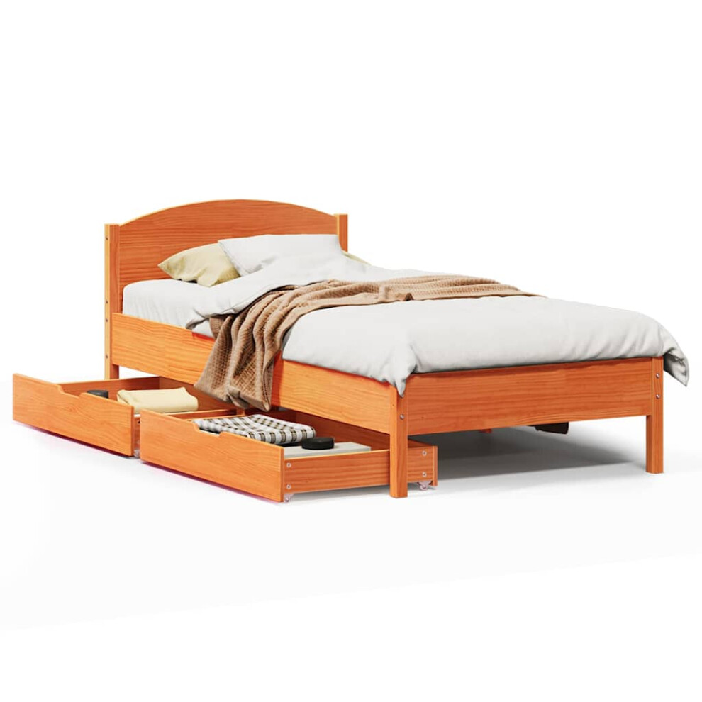 Vidaxl (Wax Brown, 100 X 200 Cm) Bed Frame With Headboard Bed Base Wax Solid Wood Pine