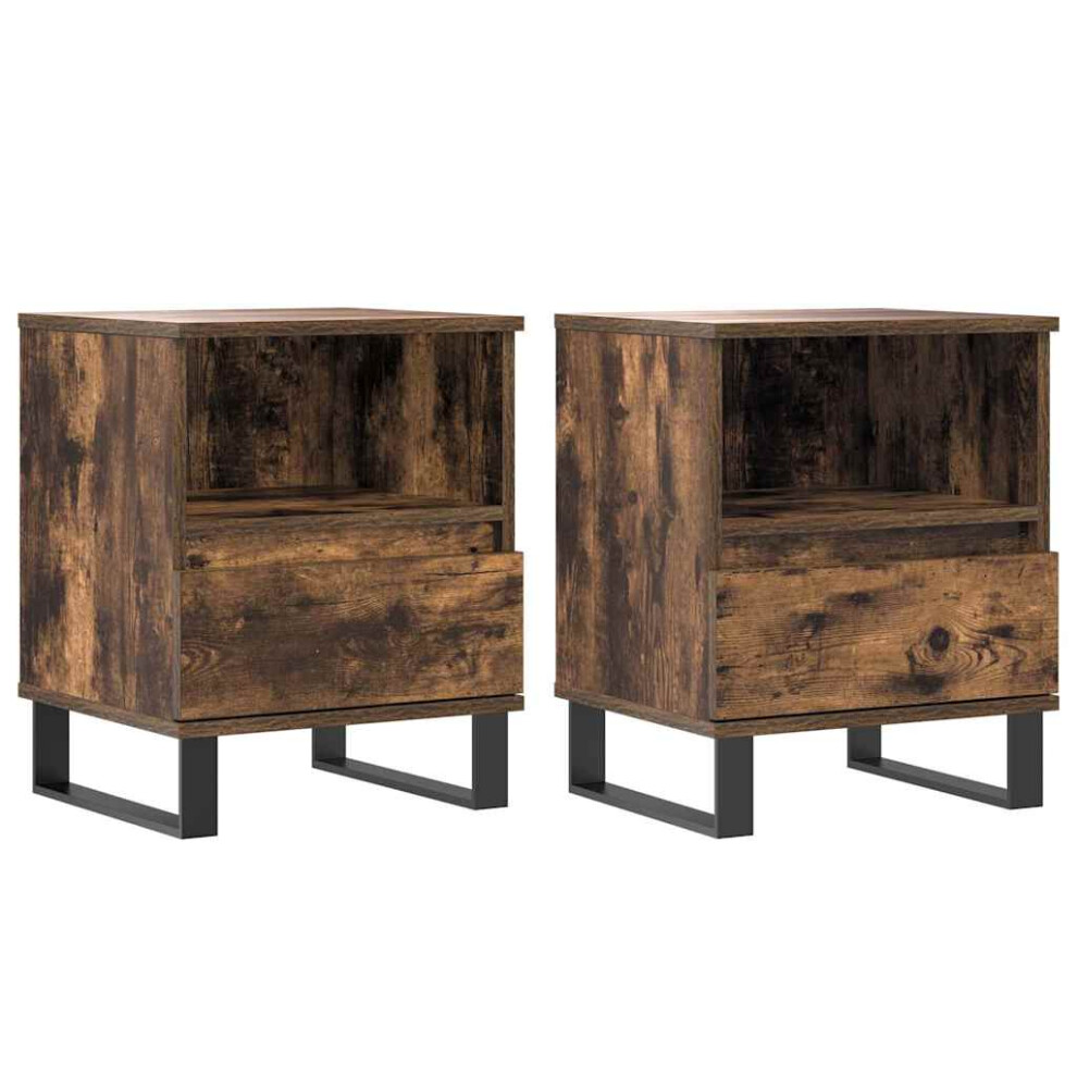 (smoked oak, 2 pcs) vidaXL Bedside Cabinets Nightstand Side Table Bed Cabinet Engineered Wood