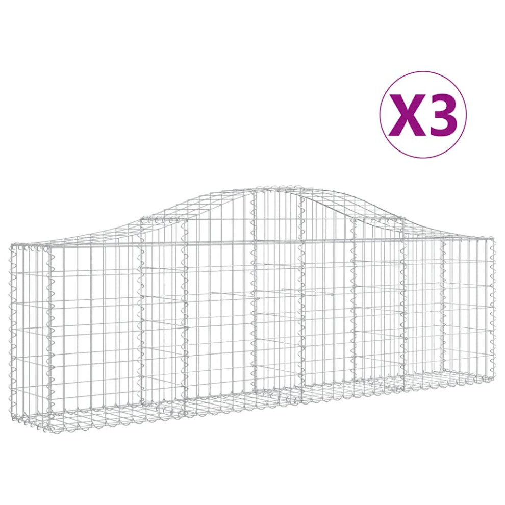 Vidaxl (200 X 30 X 60/80 Cm/ 3 Pcs) Arched Gabion Basket Stone Basket Gabion Retaining Wall Galvanised Iron