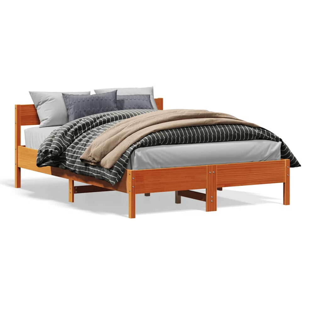 Vidaxl (Brown, 140 X 200 Cm) Bed Frame With Headboard Bed Base Wax Brown 90X200 Cm Solid Wood Pine