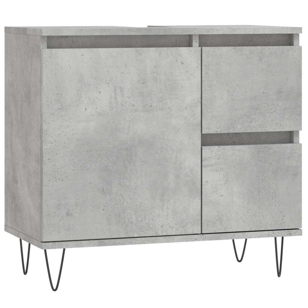Vidaxl (Concrete Grey) Bathroom Cabinet Vanity Unit Highboard Cupboard White Engineered Wood White,Grey