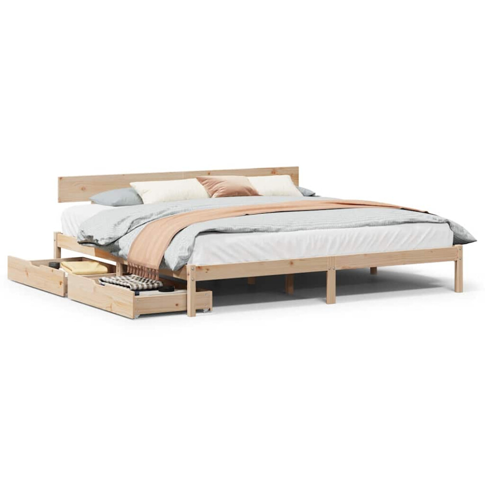 New Vidaxl (Natural, 200 X 200 Cm) Bed Frame With Drawers Bed Base Bedstead Solid Wood Pine Brown