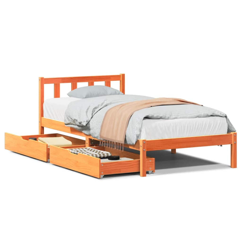 Vidaxl Brown Bed Frame With Drawers Bed Base Wax 90X200 Cm Solid Wood Pine