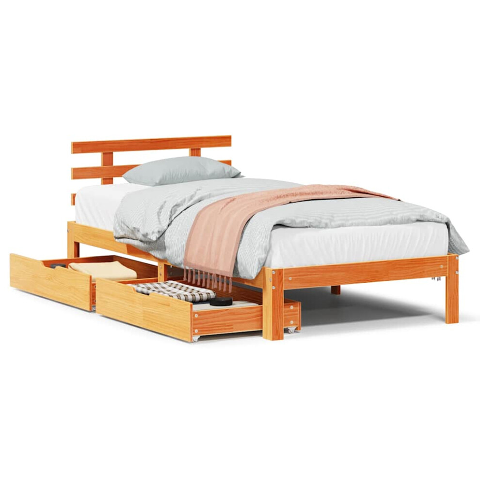 Vidaxl (Wax Brown, 100 X 200 Cm) Bed Frame With Drawers Bed Base Solid Wood Pine