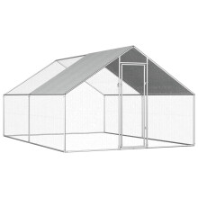 vidaXL Outdoor Chicken Cage 4m Galvanised Steel Silver Frame Grey Roof Coop