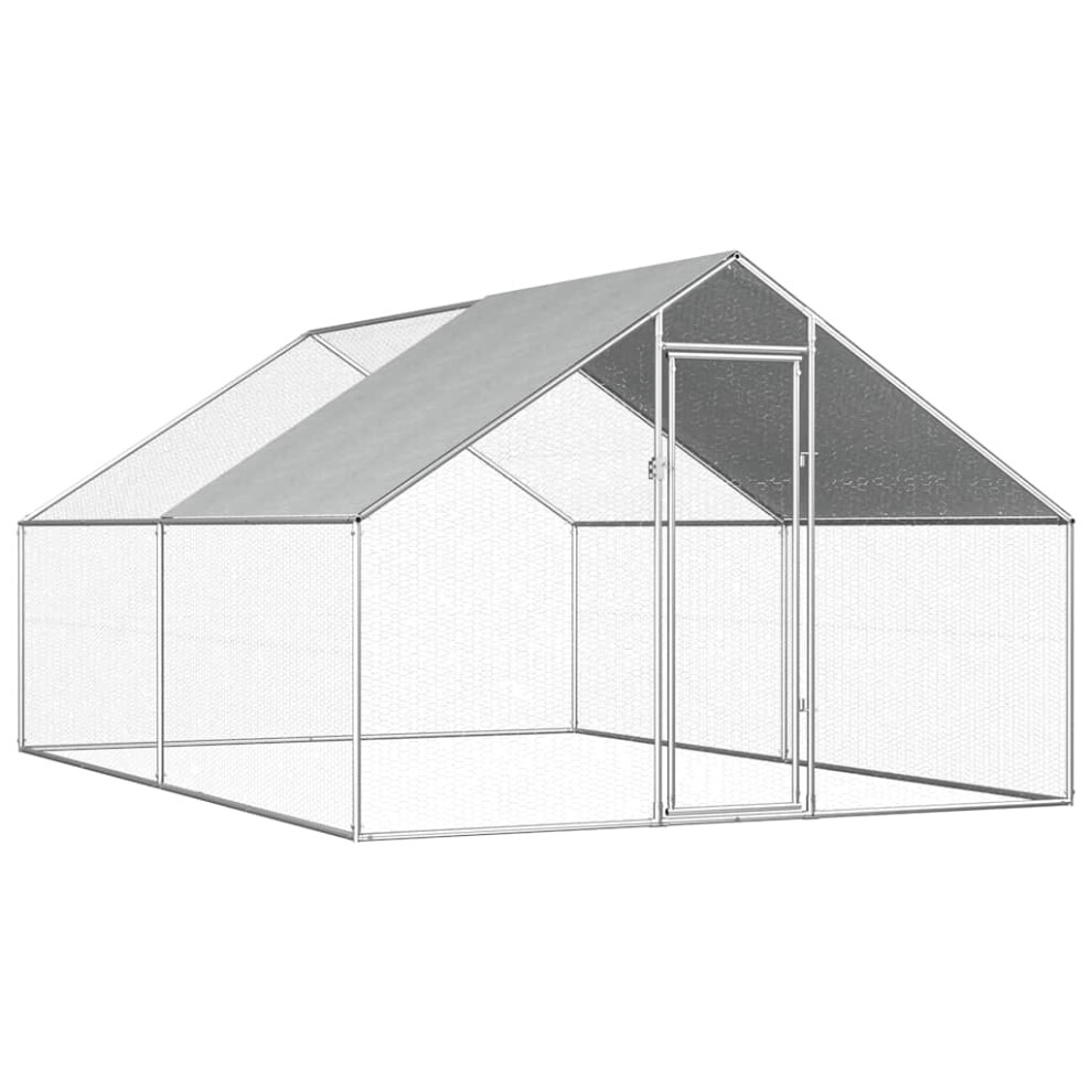 Vidaxl Outdoor Chicken Cage 4M Galvanised Steel Frame Roof Coop Silver/Grey