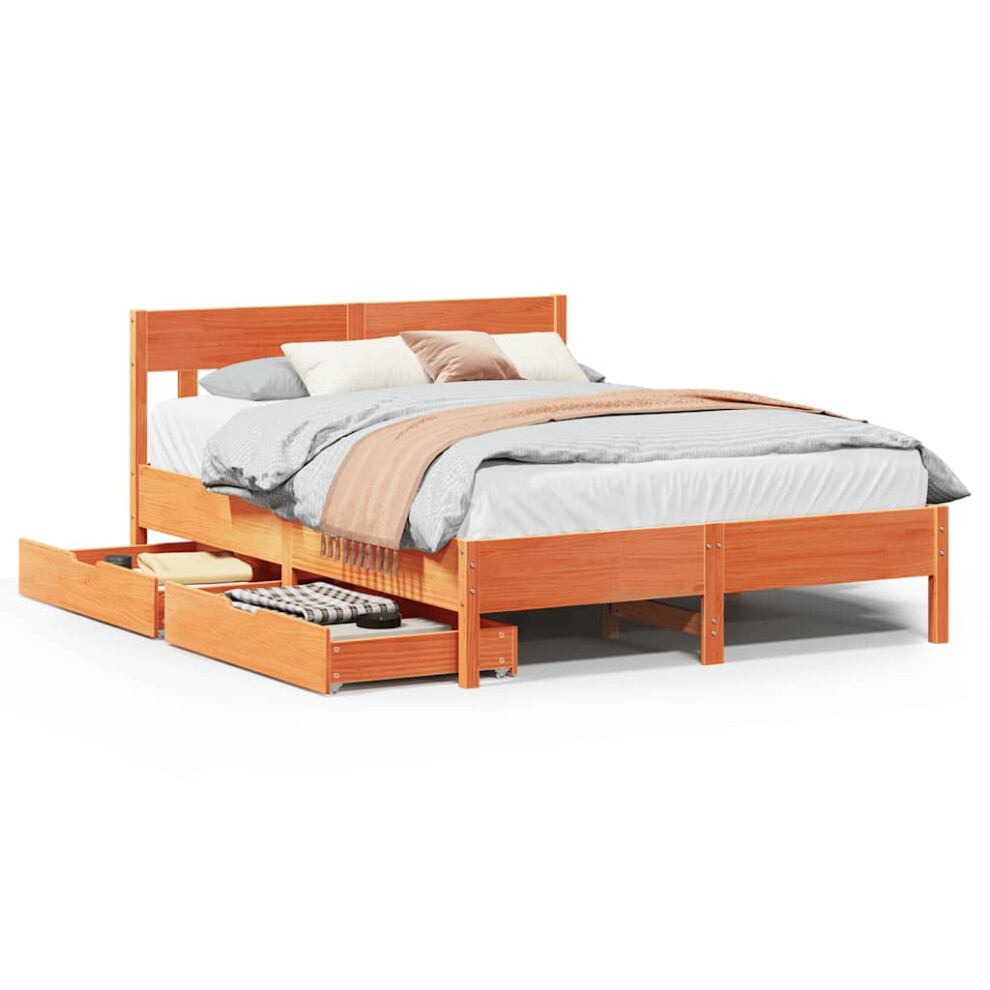 Vidaxl (Wax Brown, 120 X 200 Cm) Bed Frame With Headboard Bed Base Solid Wood Pine