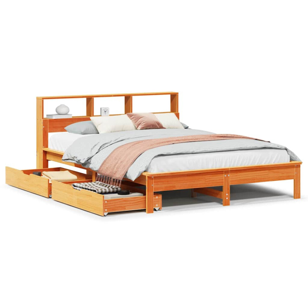 Vidaxl (Wax Brown, 120 X 190 Cm) Bookcase Bed Without Mattress Bed Solid Wood Pine