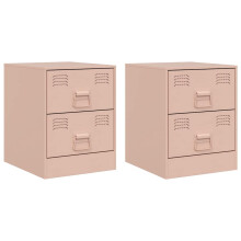 (pink, 2 pcs) vidaXL Bedside Cabinet Bedroom Nightstand Side Table Bed Cabinet Pink Steel