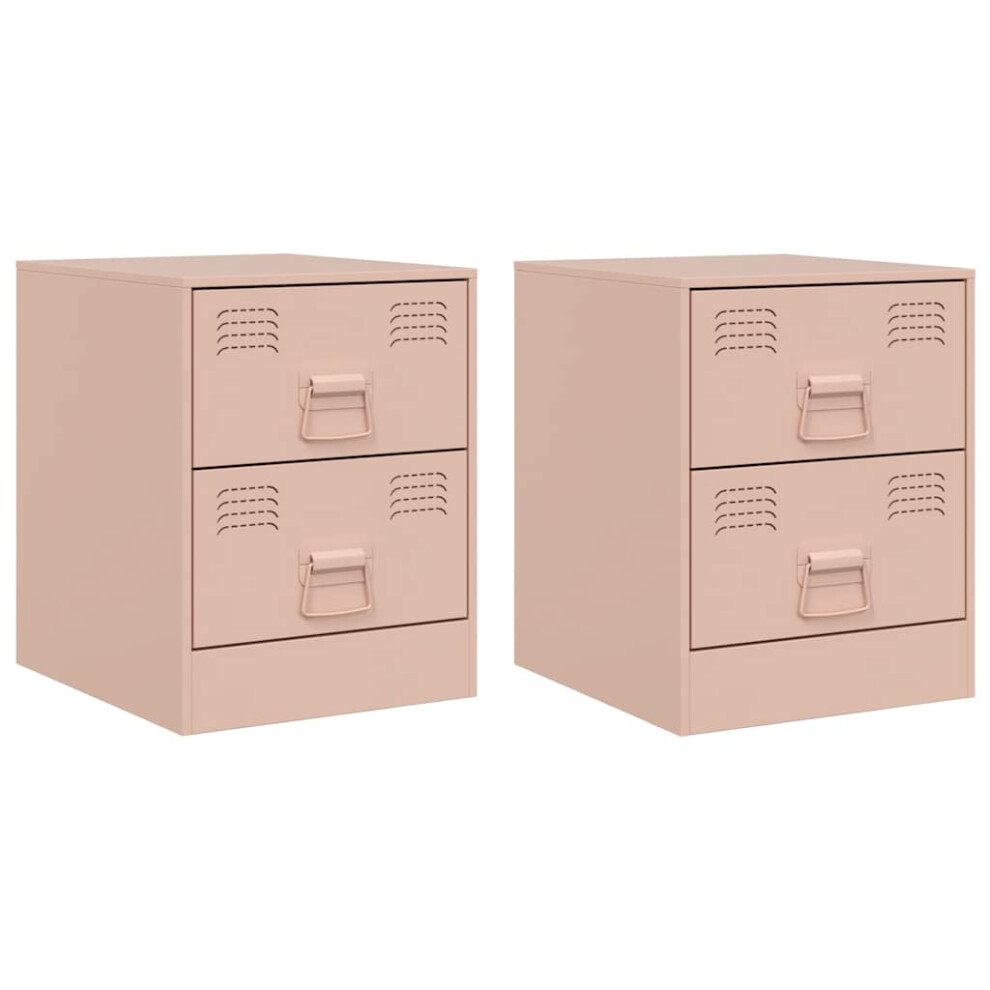 Vidaxl (Pink, 2 Pcs) Bedside Cabinet Bedroom Nightstand Side Table Bed Cabinet Pink Steel