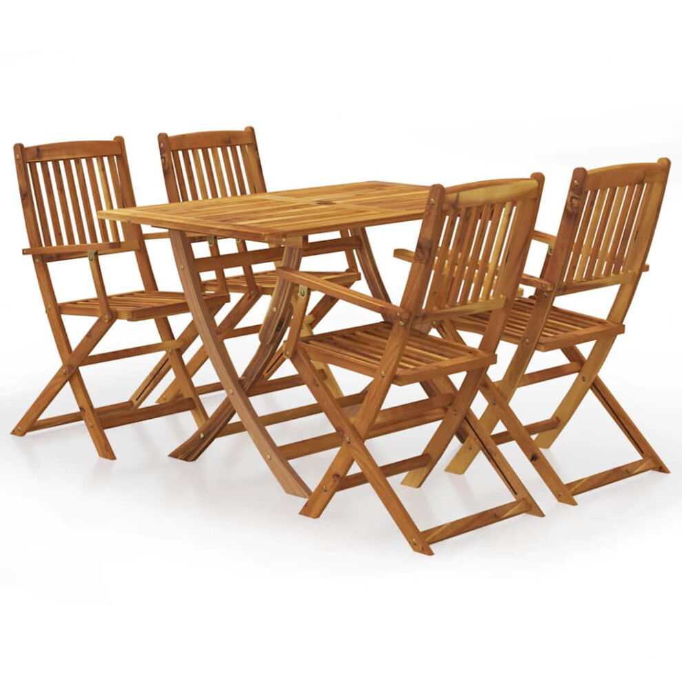 vidaXL Solid Acacia Wood Outdoor Dining Set 5 Piece Garden Folding Table Chair