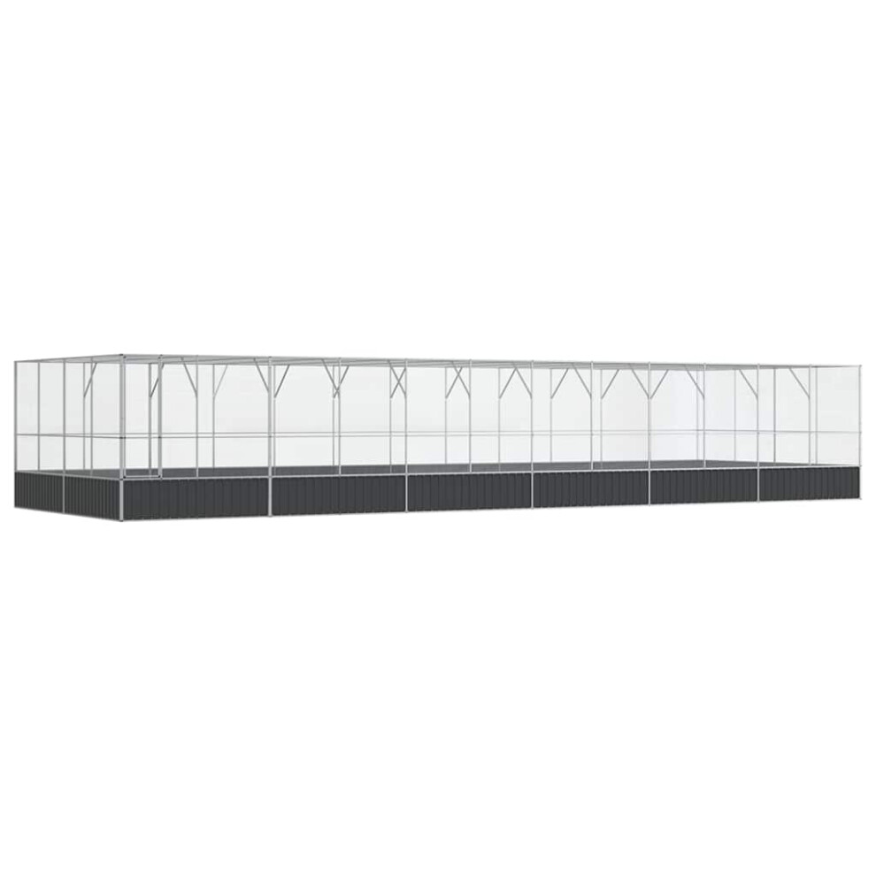 vidaXL Aviary with Extension Bird Cage Walk In Chicken Run Coop Silver Steel