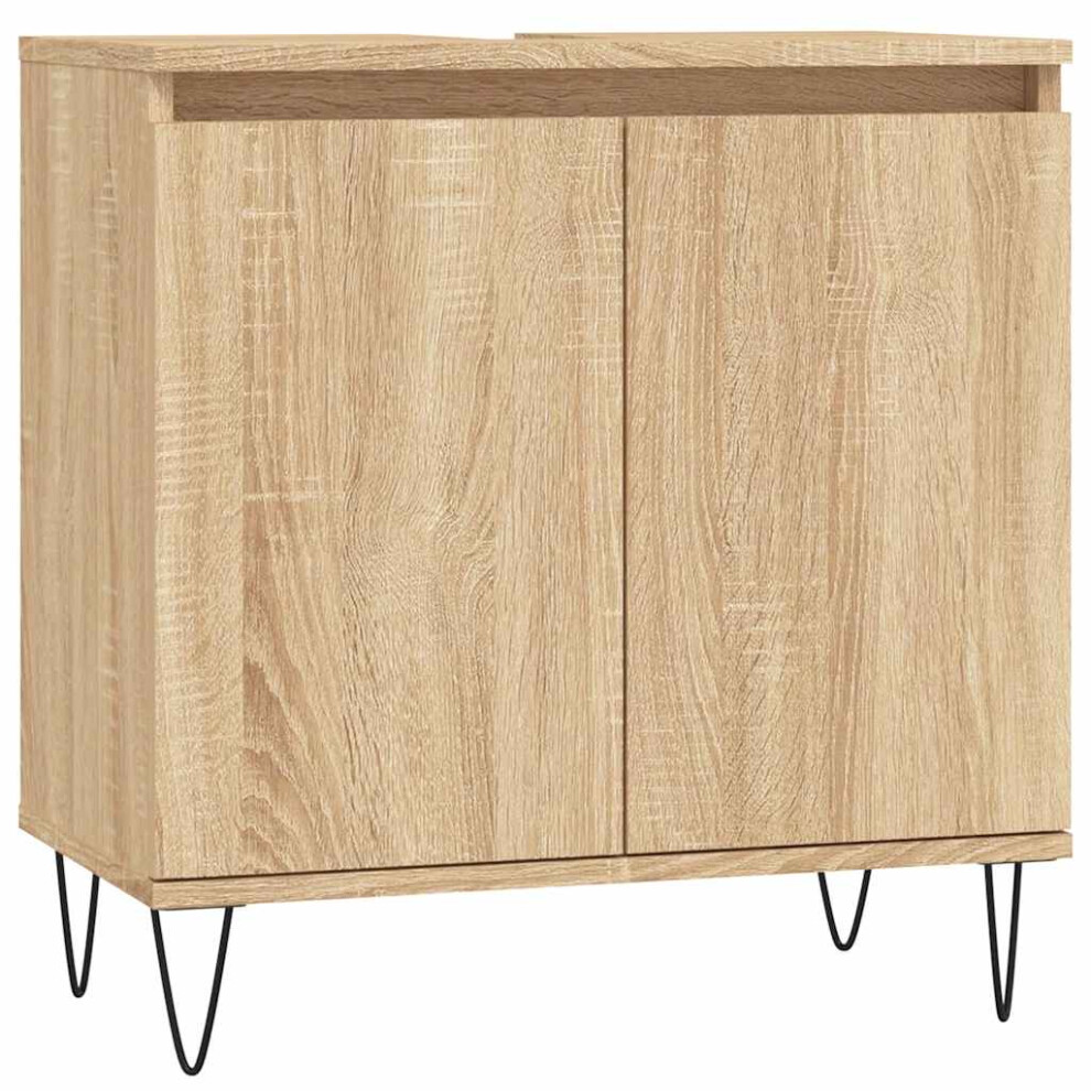 Vidaxl (Sonoma Oak) Bathroom Cabinet Vanity Unit Highboard Cupboard White Engineered Wood