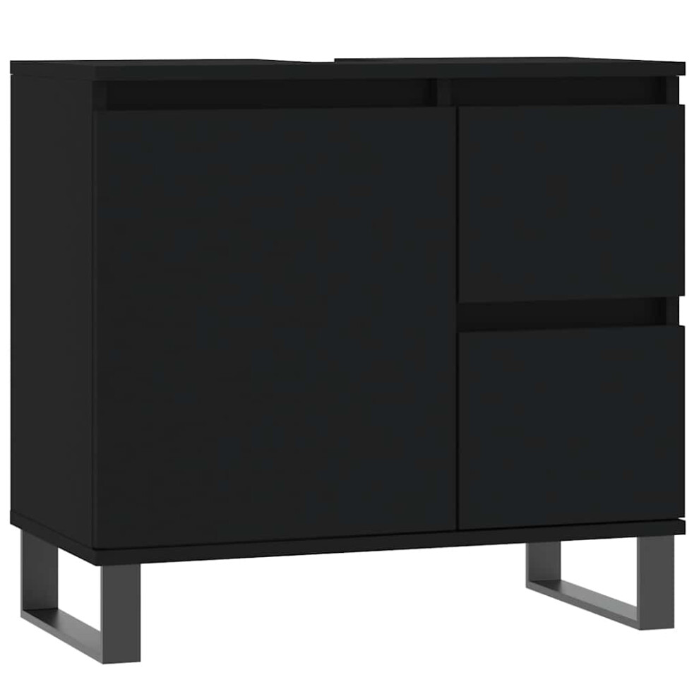 (black) vidaXL Bathroom Cabinet Vanity Unit Highboard Cupboard White Engineered Wood