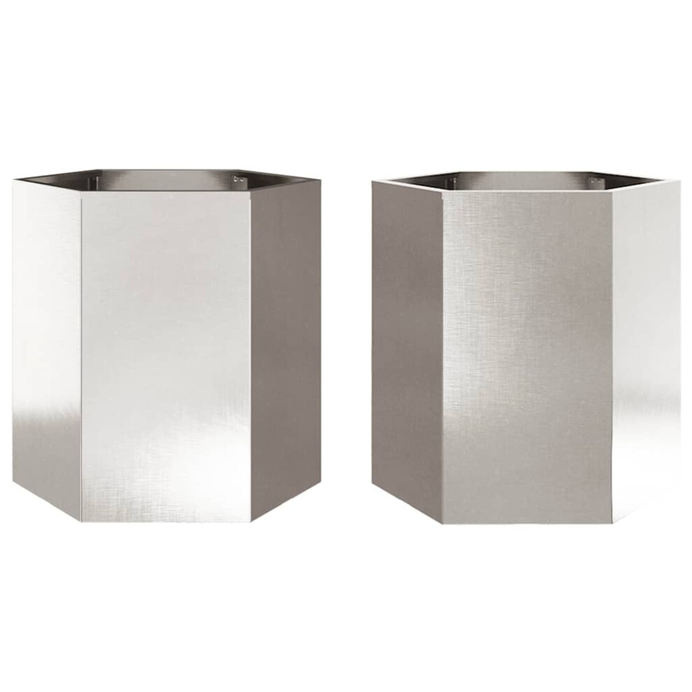 Vidaxl Garden Planter Flower Pot Planter Pot 2 Pcs Hexagon Stainless Steel