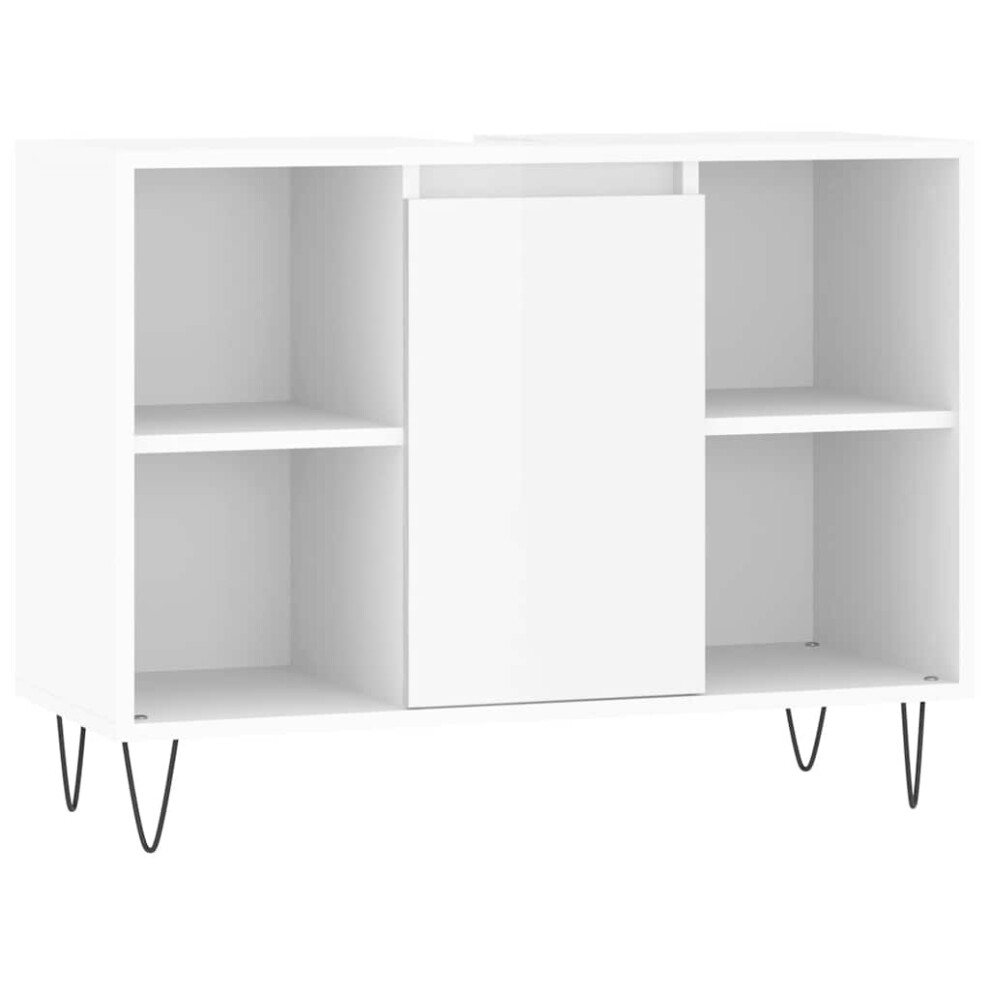 Vidaxl (High Gloss White) Bathroom Cabinet Vanity Unit Highboard Cupboard Black Engineered Wood
