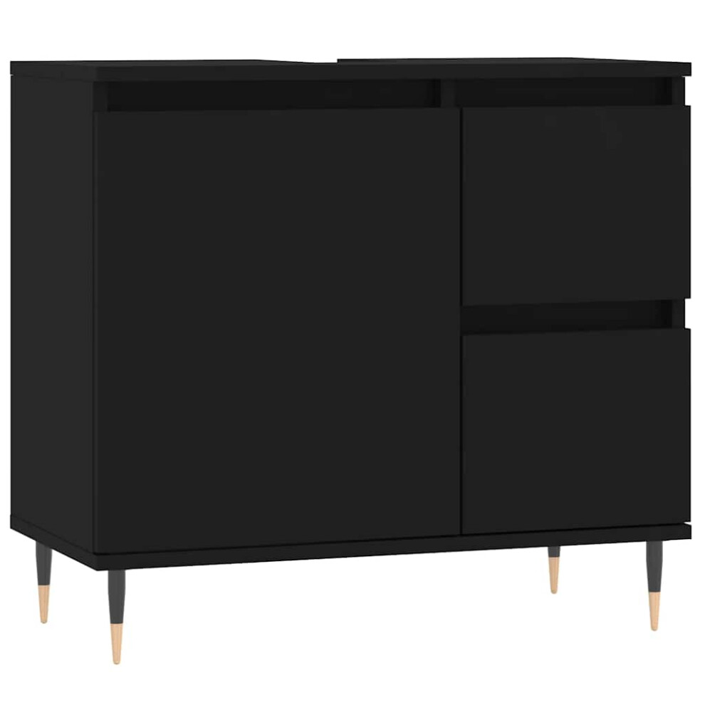 Vidaxl Black Bathroom Cabinet Vanity Unit Highboard Cupboard Engineered Wood