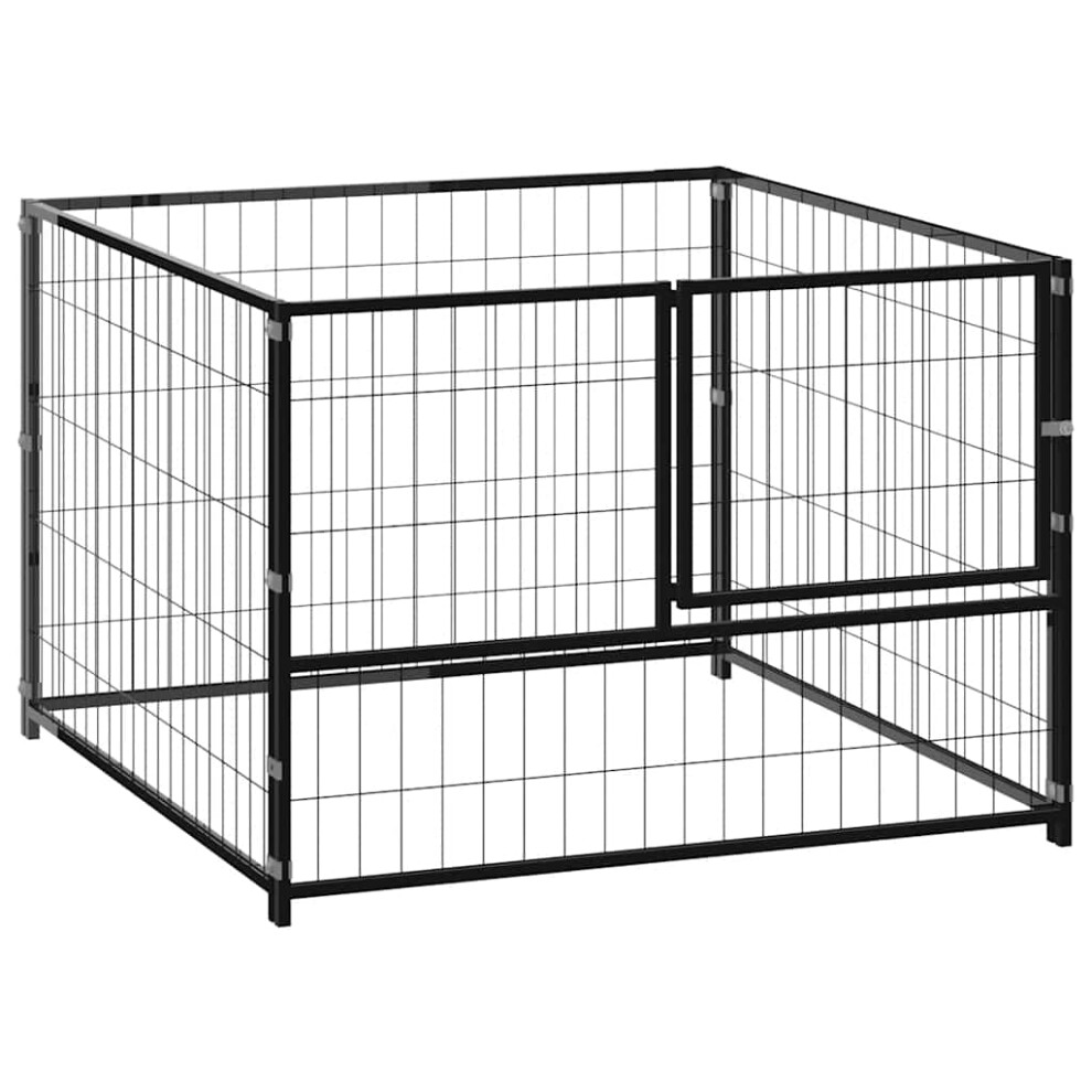 vidaXL Dog Kennel Black Steel Dog Supplies Outdoor Puppy Enclosure Runs Cage
