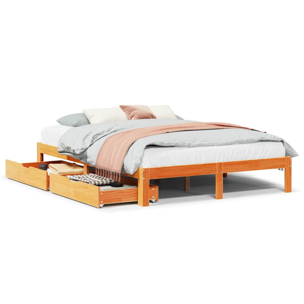 Vidaxl (Wax Brown, 140 X 200 Cm) Bed Frame With Drawers Bed Wax Solid Wood Pine