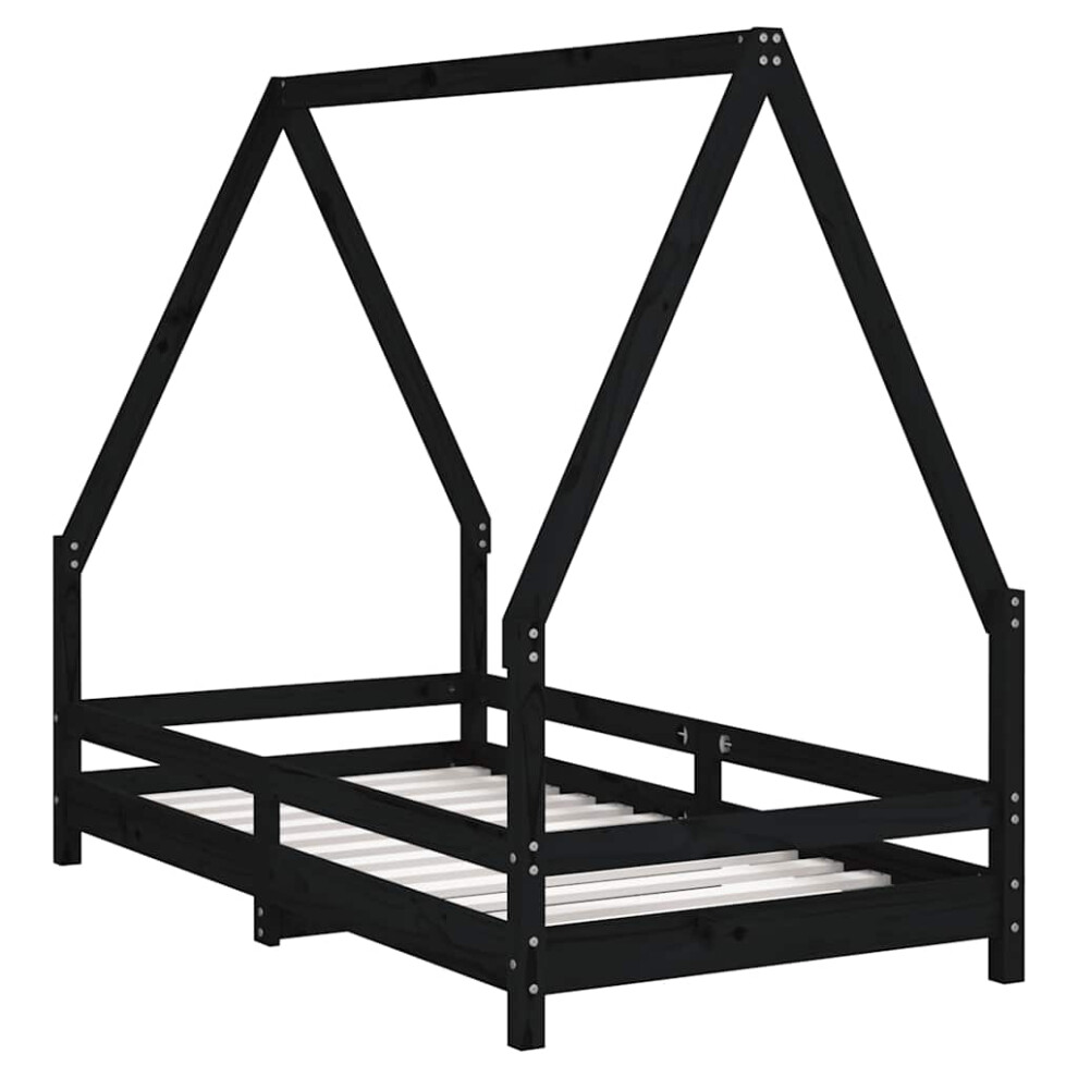 Vidaxl (Black, 80 X 160 Cm) Kids Bed Frame Bedstead Mattress Foundation 90X200 Cm Solid Wood Pine
