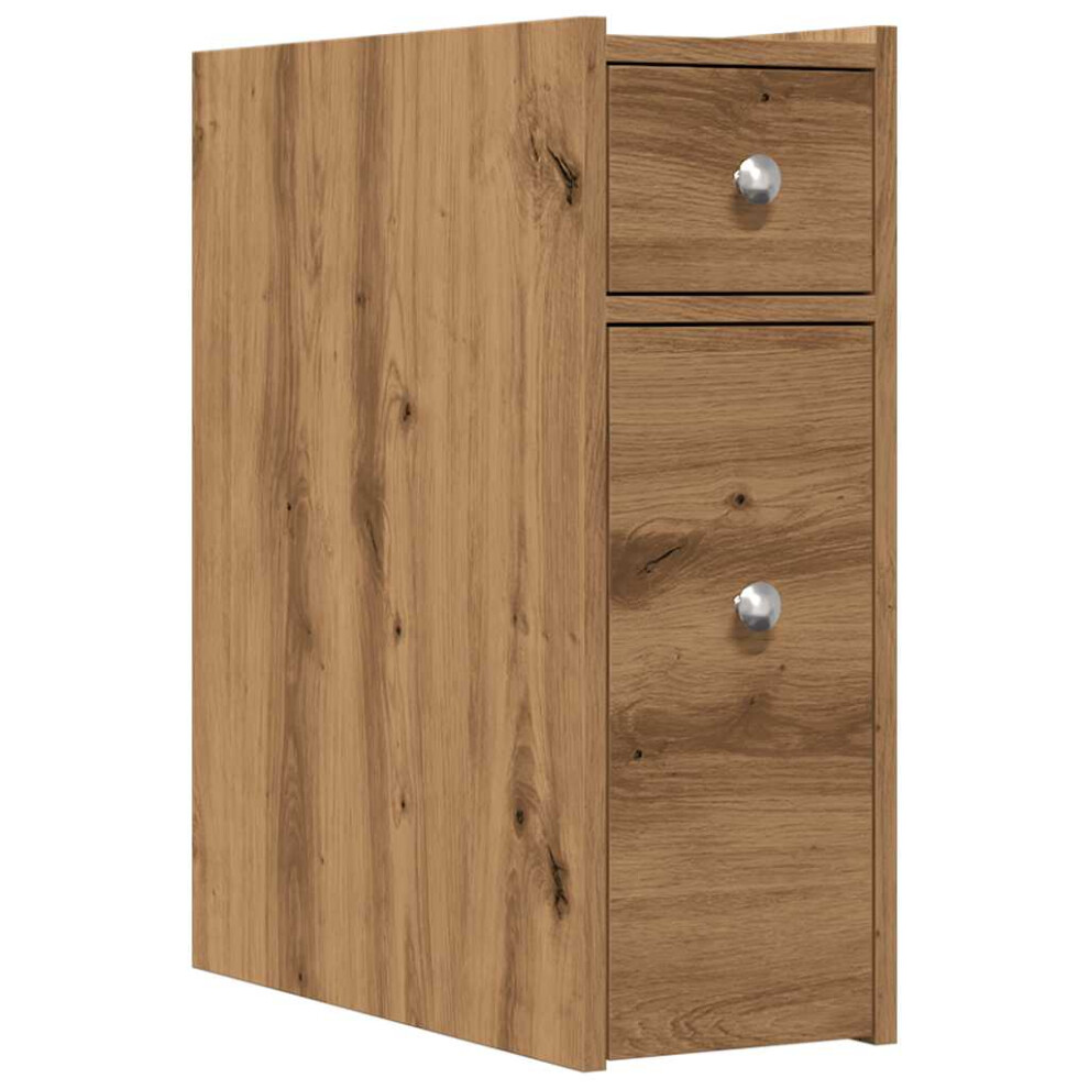 Vidaxl (Artisian Oak) Narrow Bathroom Cupboard With Wheels Cabinet Engineered Wood Brown