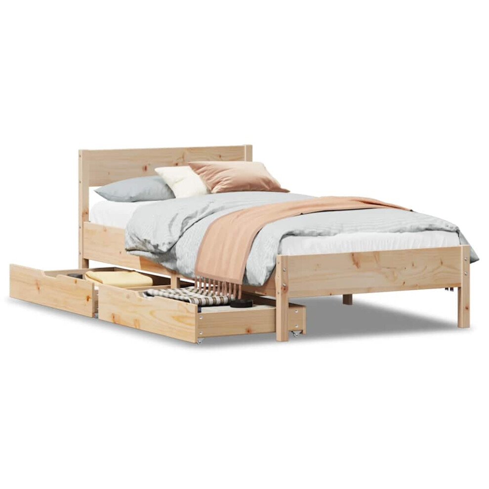 Vidaxl (Natural, 75 X 190 Cm) Bed Frame With Headboard Wax Solid Wood Pine
