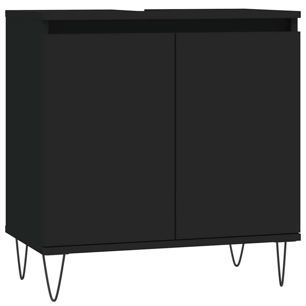(black) vidaXL Bathroom Cabinet Vanity Unit Highboard Cupboard White Engineered Wood
