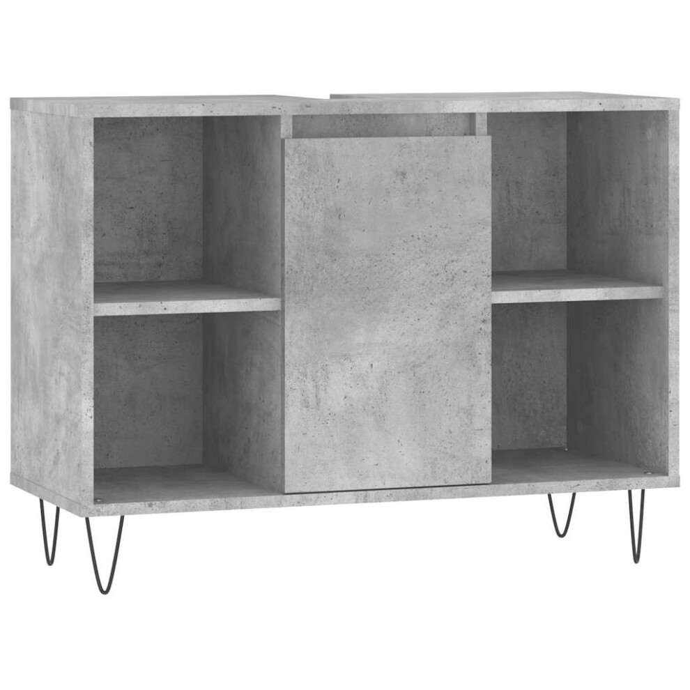 Vidaxl (Concrete Grey) Bathroom Cabinet Vanity Unit Highboard Cupboard Black Engineered Wood Black,Grey