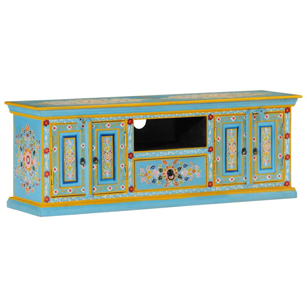 Vidaxl (Blue) Tv Cabinet Hand Painted Hifi Stand Sideboard Tv Unit Solid Mango Wood