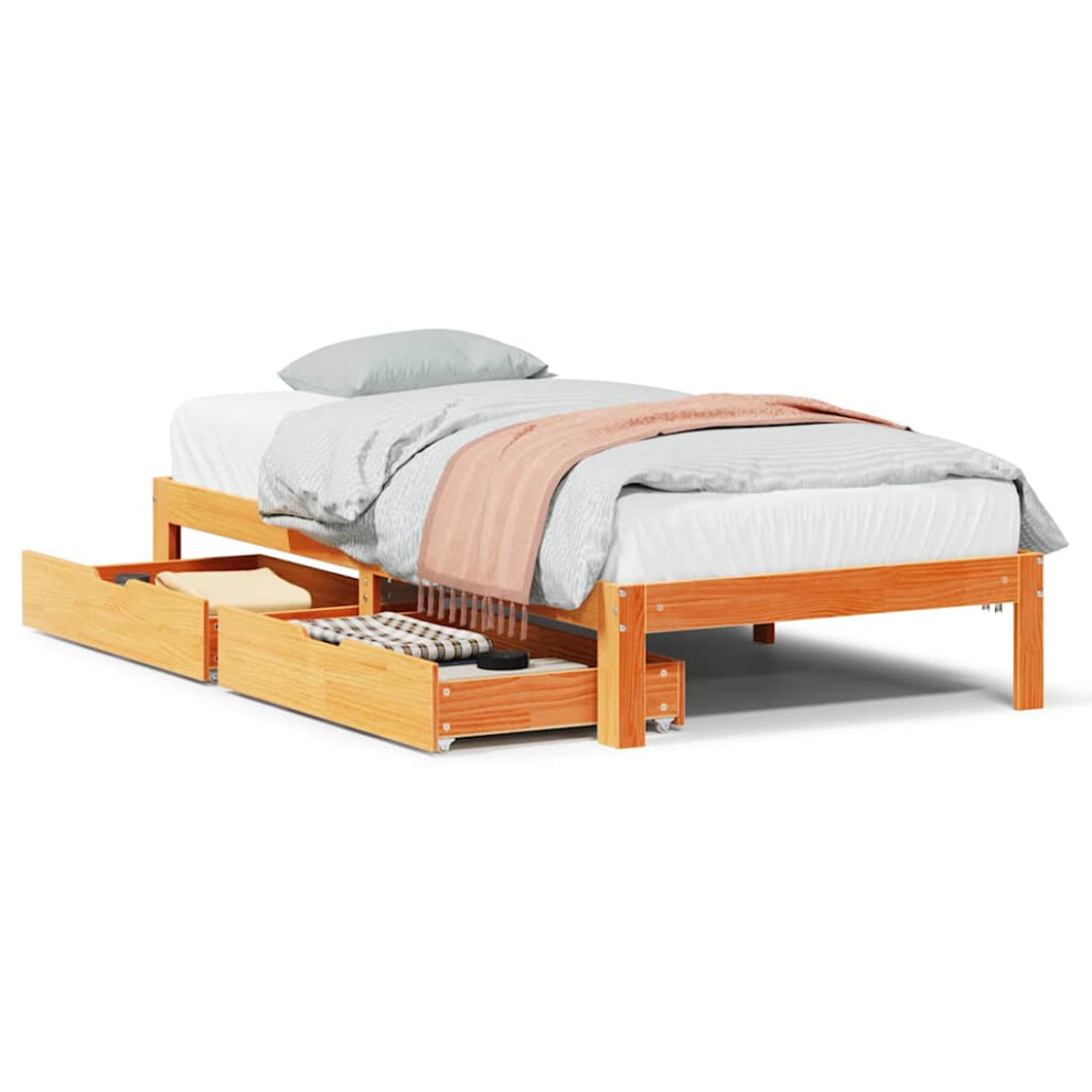 Vidaxl (Wax Brown, 75 X 190 Cm) Bed Frame With Drawers Bed Wax Solid Wood Pine
