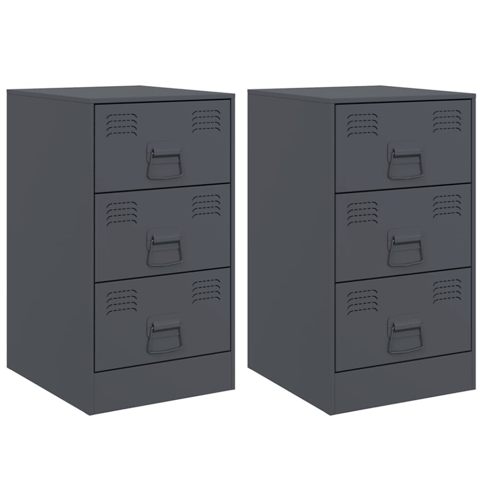 Vidaxl (Anthracite, 2 Pcs) Bedside Cabinets Nightstand Bed Side Cabinet 2 Pcs Mustard Yellow Steel