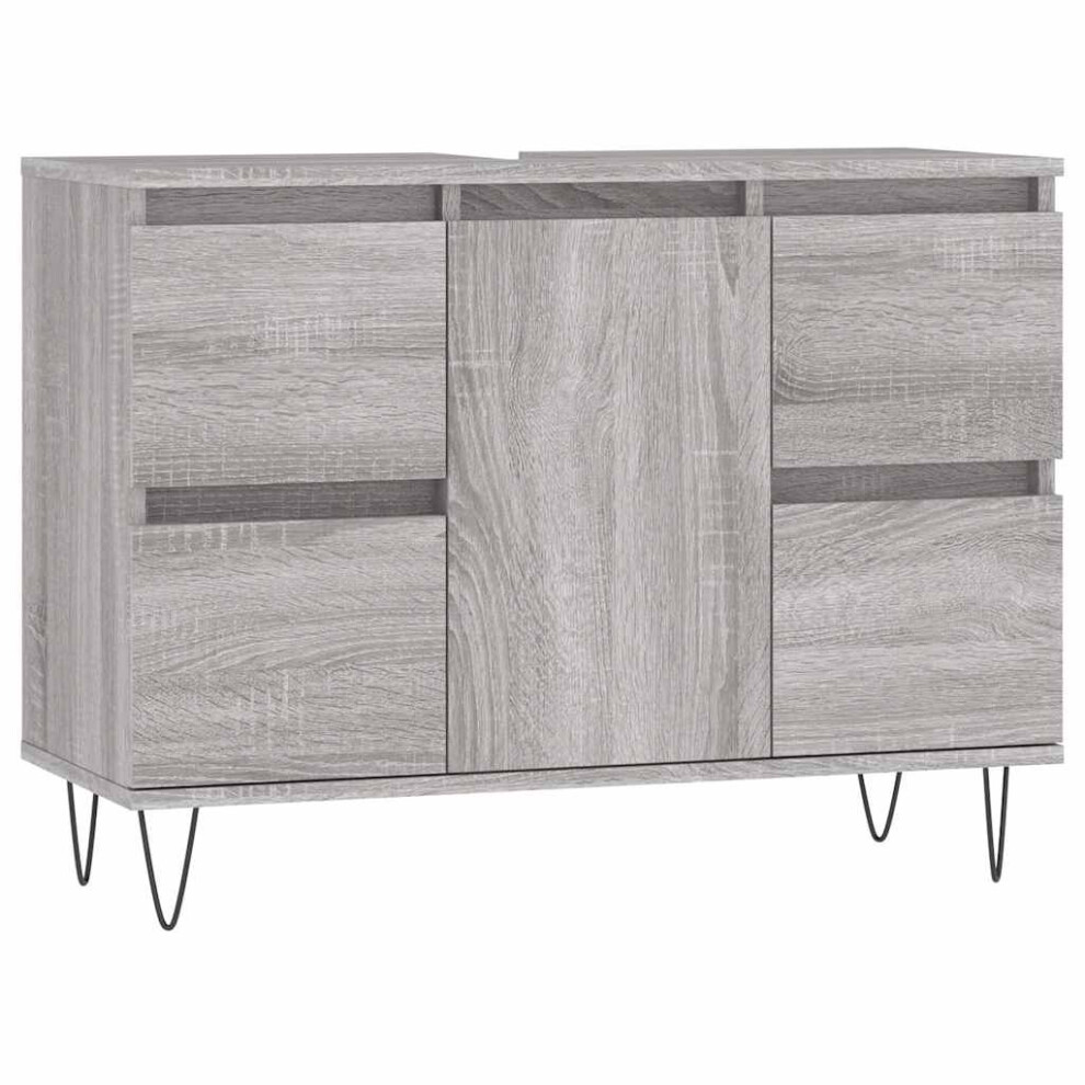 Vidaxl (Grey Sonoma) Bathroom Cabinet Vanity Unit Highboard Cupboard White Engineered Wood White,Grey