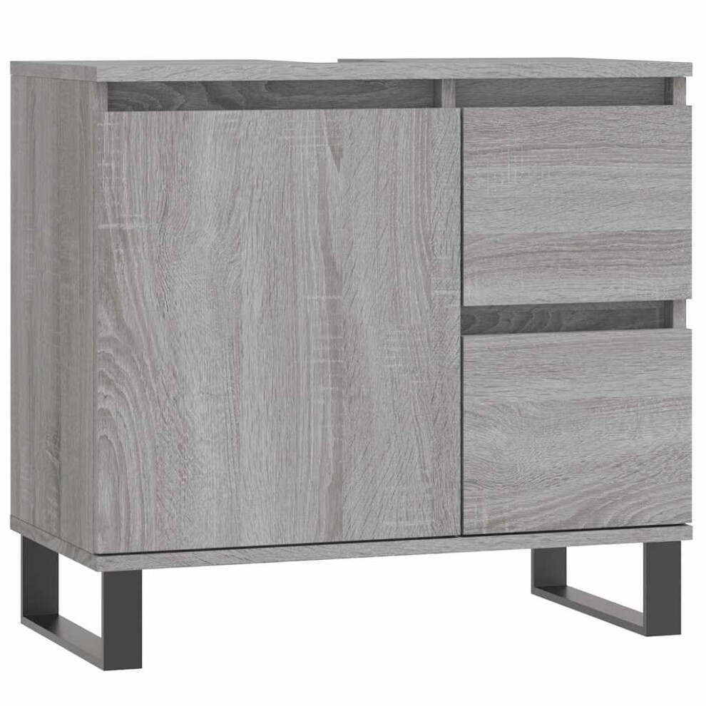 Vidaxl (Grey Sonoma) Bathroom Cabinet Vanity Unit Highboard Cupboard White Engineered Wood