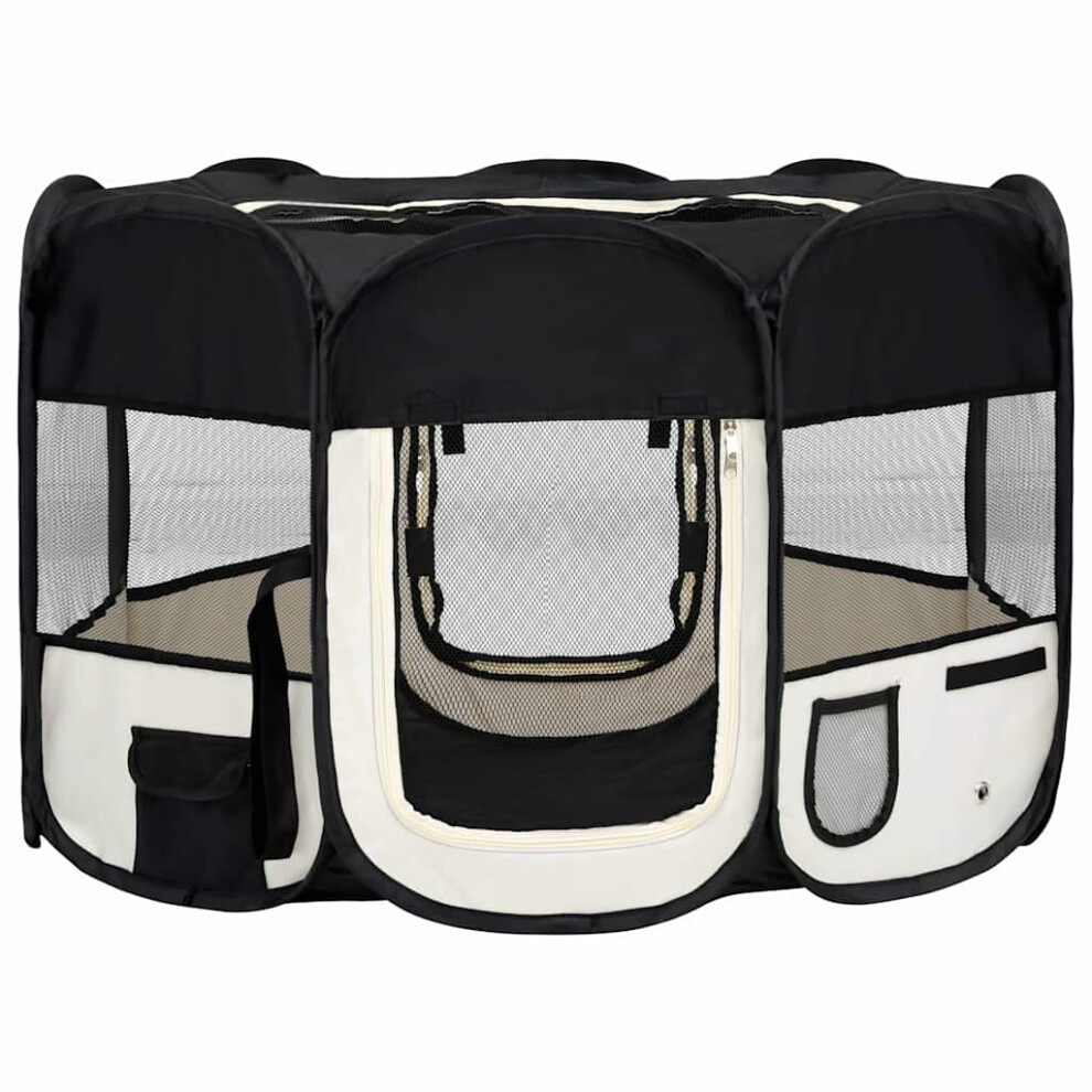 Vidaxl Foldable Dog Playpen With Carrying Bag Black 110X110x58 Cm Pet Run Cage