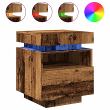 (old wood, 1 pcs) vidaXL Bedside Cabinets with LED Lights Nightstand Bed Table Side Cabinet