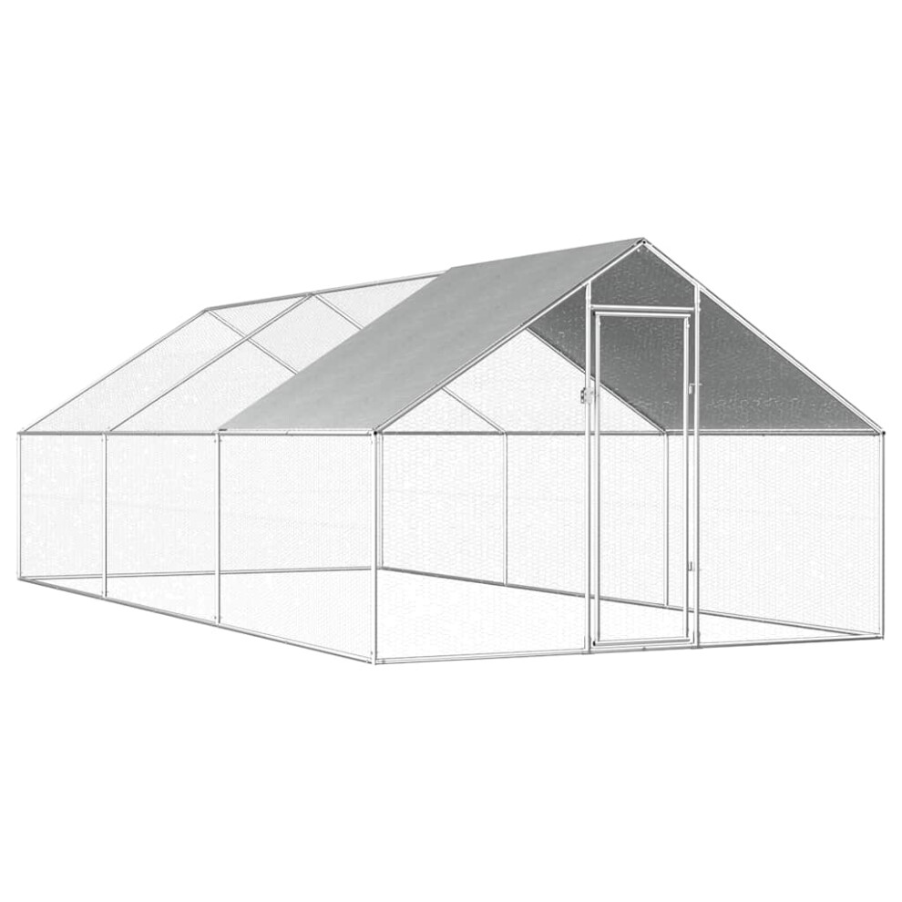 vidaXL Outdoor Chicken Cage 6m Galvanised Steel Silver Frame Grey Roof Coop