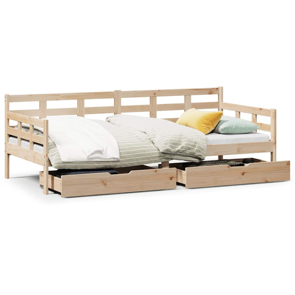 Vidaxl (Natural, 90 X 200 Cm) Daybed With Drawers Sofa Bed Guest Bed Solid Wood Pine Brown