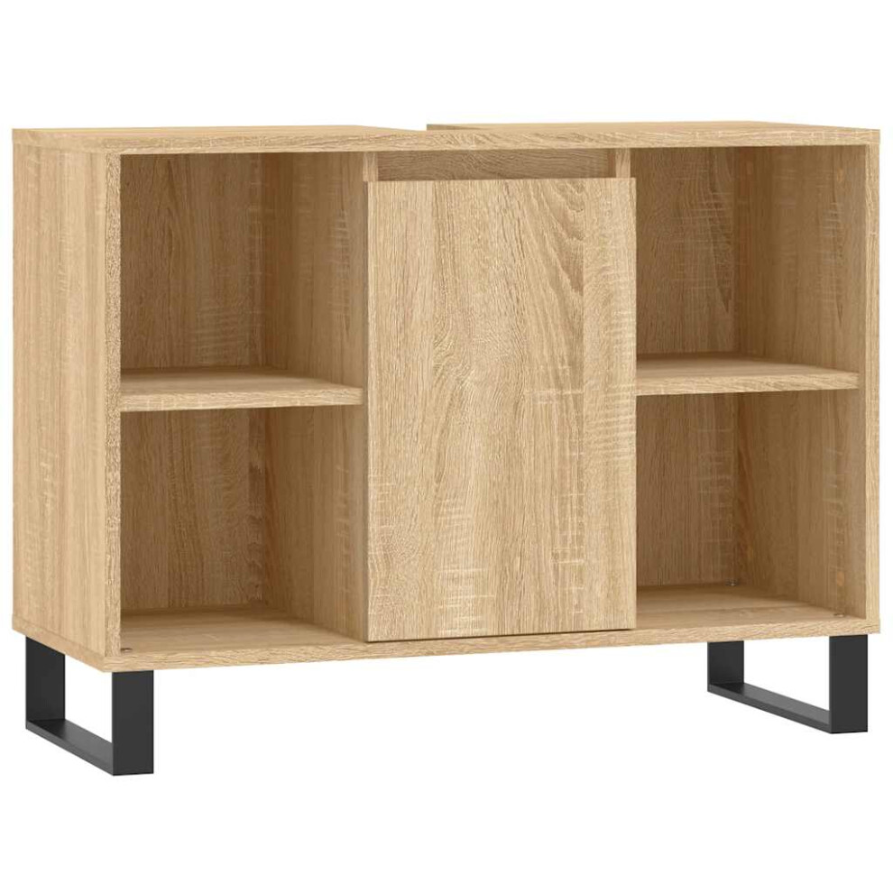 Vidaxl (Sonoma Oak) Bathroom Cabinet Vanity Unit Highboard Cupboard White Engineered Wood
