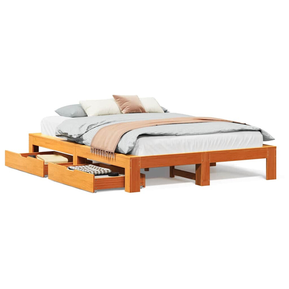 Vidaxl Bed Frame Without Mattress Bed Wax Brown 140X190 Cm Solid Wood Pine