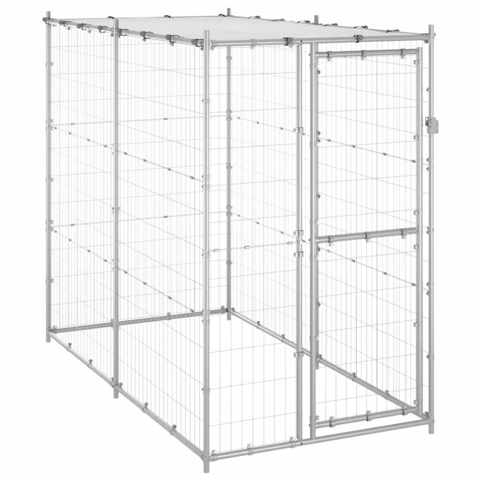 vidaXL Outdoor Dog Kennel Galvanised Steel Garden Patio Dog Supply House Cage