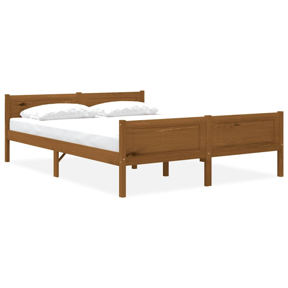 Vidaxl Solid Pinewood Bed Frame 140X200 Cm Honey Brown Wooden Base Bedstead