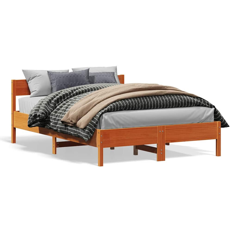 Vidaxl (Brown, 120 X 200 Cm) Bed Frame With Headboard Bed Base Wax Brown 90X200 Cm Solid Wood Pine