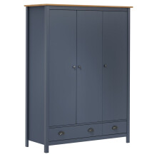 vidaXL Solid Wood Pine 3-Door Wardrobe Hill Grey 127x50x170 cm Clothes Cabinet