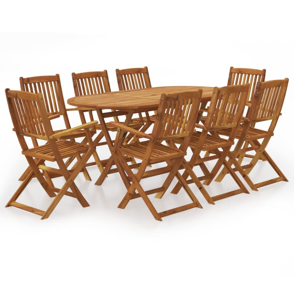 vidaXL Solid Acacia Wood Outdoor Dining Set 9 Piece Folding Table Armchairs