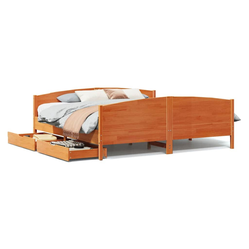 Vidaxl (Wax Brown, 160 X 200 Cm) Bed Frame With Headboard Bed Base Bedstead Solid Wood Pine