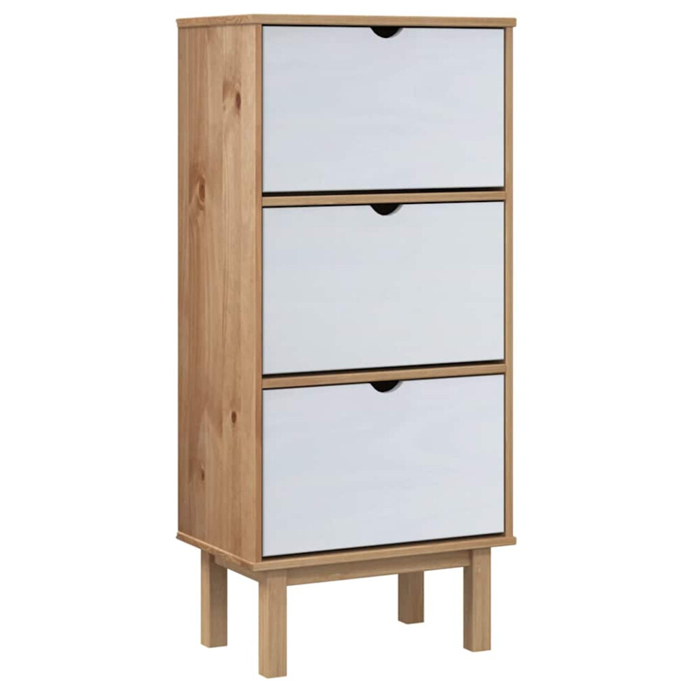 (Brown and white) vidaXL Solid Wood Pine Shoe Cabinet with 3 Drawers Shoe Shelf Multi Colours