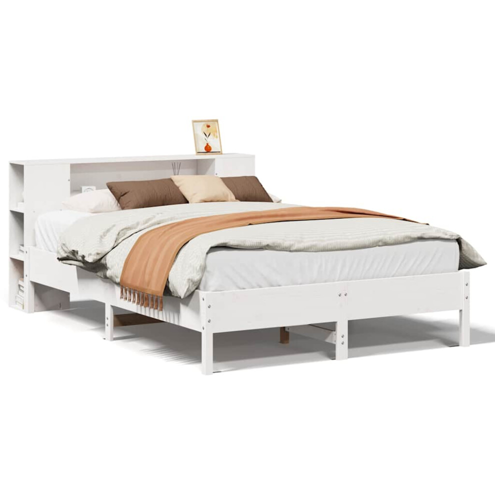 Vidaxl (White, 135 X 190Cm) Bookcase Bed Without Mattress Wax Solid Wood Pine