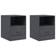 (anthracite, 2 pcs) vidaXL Bedside Cabinet Bedroom Nightstand Side Table Bed Cabinet Black Steel