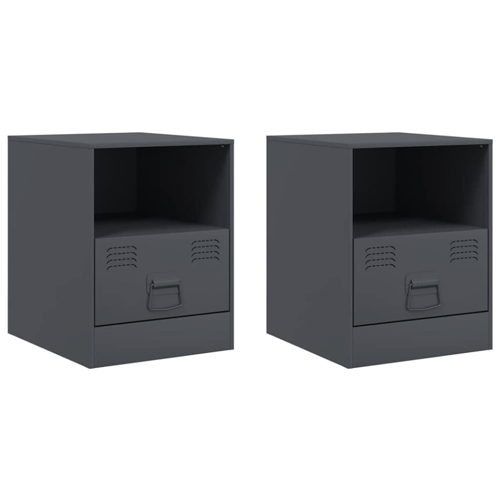 Vidaxl (Anthracite, 2 Pcs) Bedside Cabinet Bedroom Nightstand Side Table Bed Cabinet Black Steel